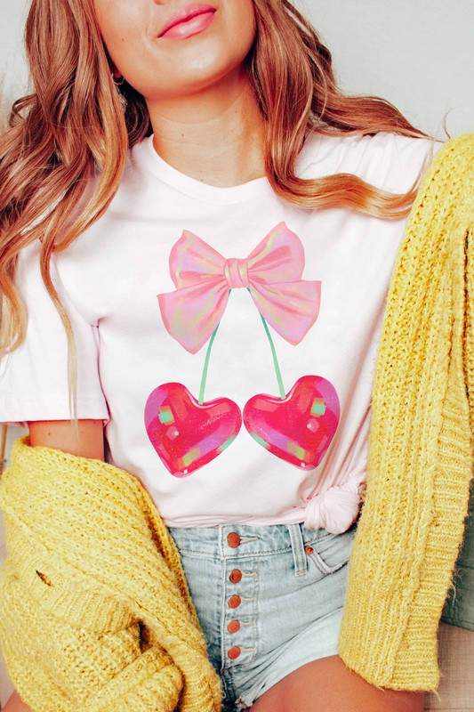 CHERRY HEART RIBBON GRAPHIC TEE