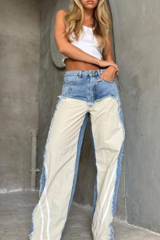 DUAL TONE SPLIT DENIM PANTS