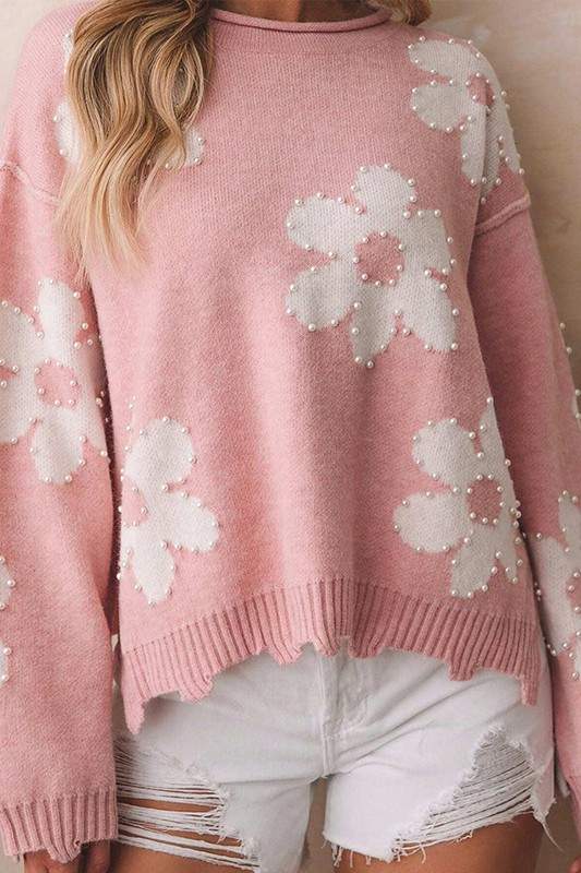 OVERSIZED PEARL HEART KNIT SWEATER