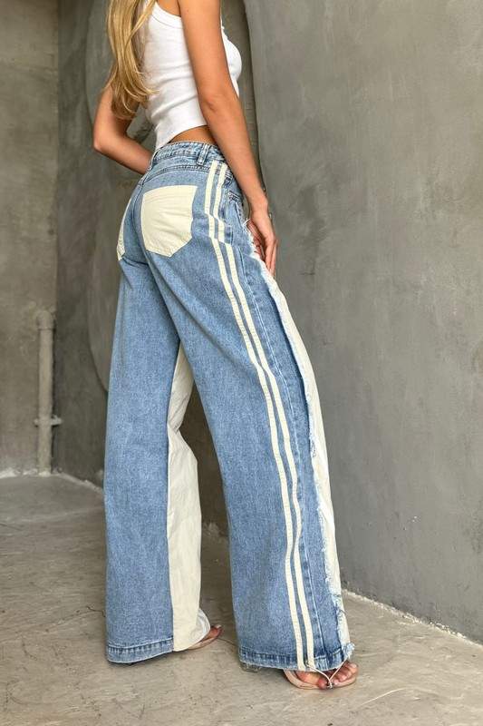 DUAL TONE SPLIT DENIM PANTS