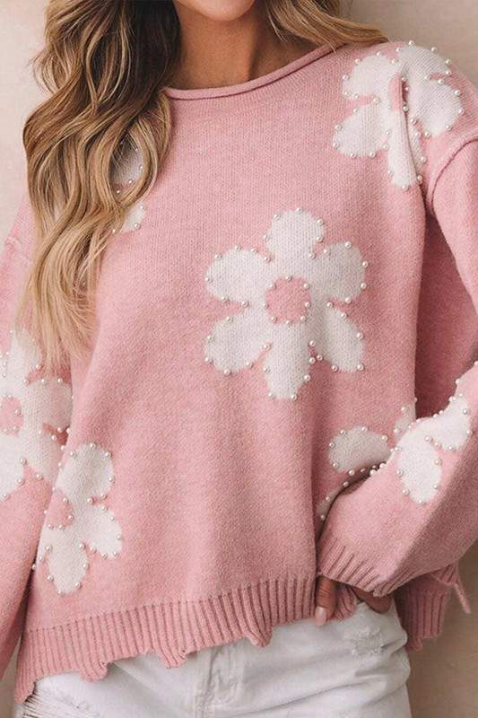 OVERSIZED PEARL HEART KNIT SWEATER