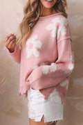 OVERSIZED PEARL HEART KNIT SWEATER