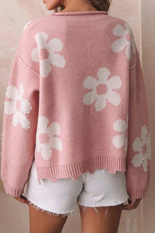 OVERSIZED PEARL HEART KNIT SWEATER