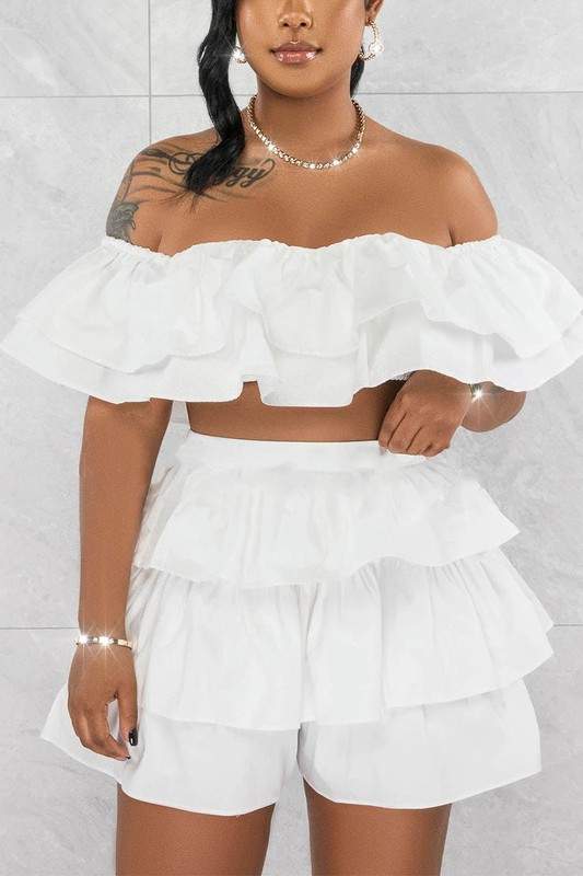 LAYERED RUFFLES TOP AND SHORTS SET