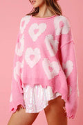 OVERSIZED PEARL HEART KNIT SWEATER