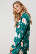 CHRISTMAS OLD MAN HEAD LONG SLEEVED PAJAMAS TWO PIECE SET WOMEN S LAPEL SHIRT PANTS SUIT