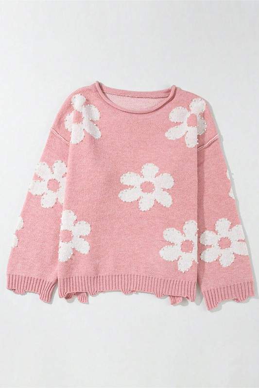 OVERSIZED PEARL HEART KNIT SWEATER