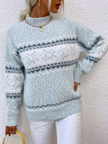  CHRISTMAS TURTLENECK HALF HIGH COLLAR SNOWFLAKE SWEATER WOMEN