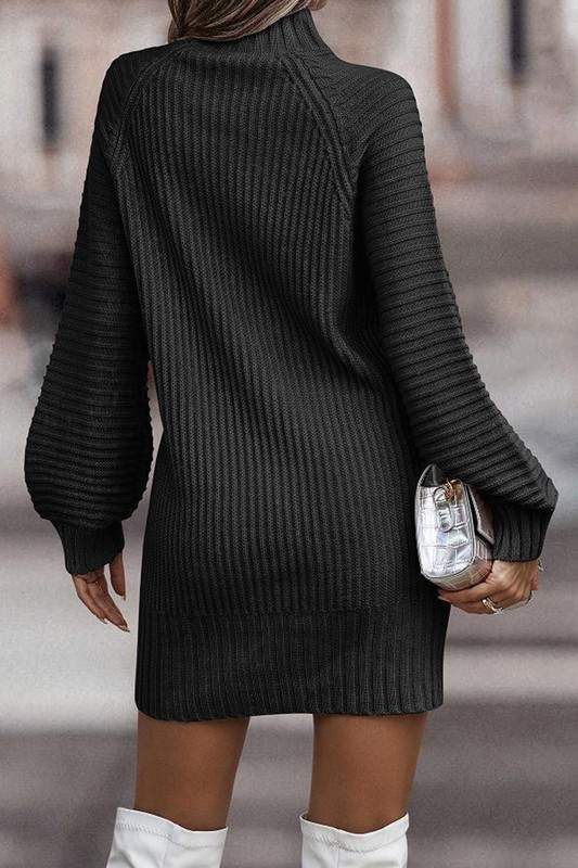 CASUAL RIBBED KNIT SWEATER DRESS