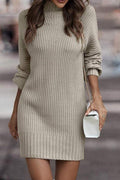 CASUAL RIBBED KNIT SWEATER DRESS