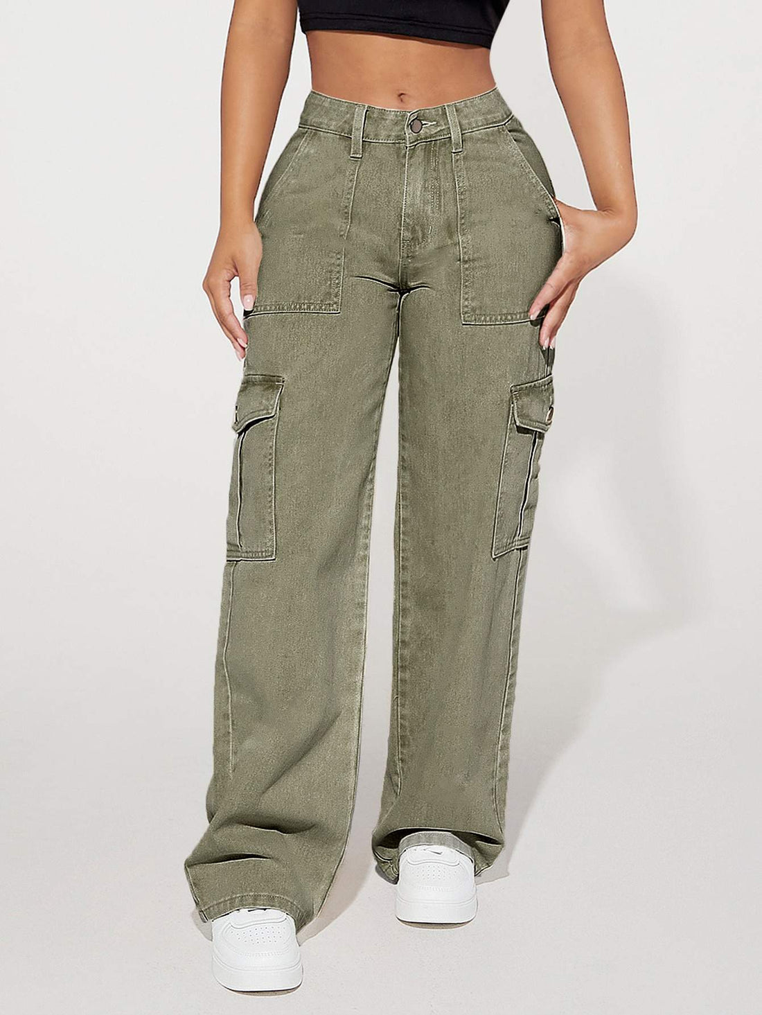 PETITE FLAP POCKET SIDE CARGO JEANS