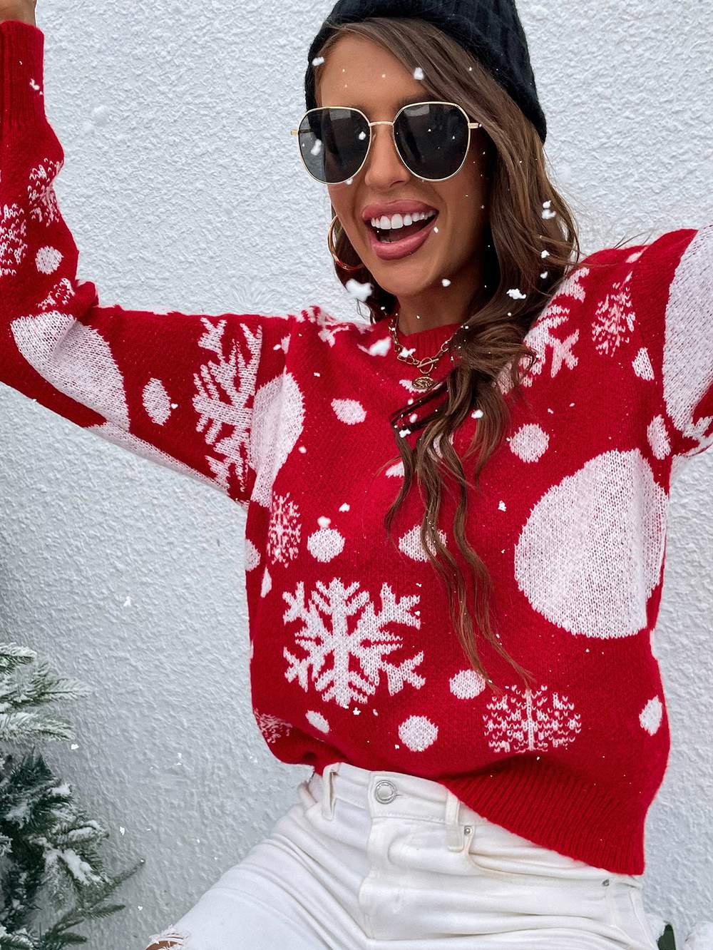 CHRISTMAS PATTERN DROP SHOULDER SWEATER