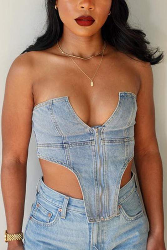 DENIM BUSTIER TOP