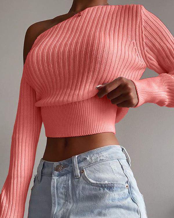 Solid Color Long Sleeve Cropped Sweater