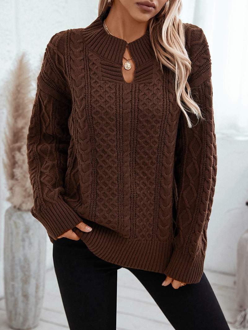 SWEATER KNITTED TWIST V NECK LOOSE CASUAL KNITTED SWEATER FOR WOMEN