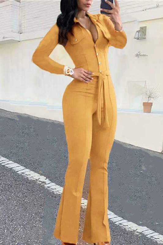 BOOTCUT BELTED JUMPSUITS