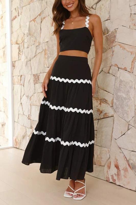 WAVY STRAP CROP TOP AND MAXI SKIRT SET