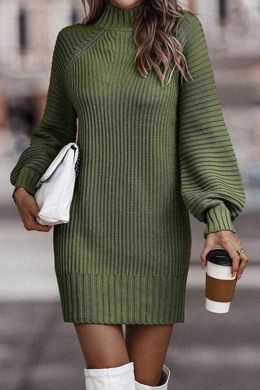 CASUAL RIBBED KNIT SWEATER DRESS