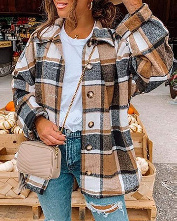 NEW Plaid Print Buttoned Long Sleeve Shacket