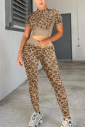 LEOPARD PRINT KNITTED SHIRT AND TIGHTS SET