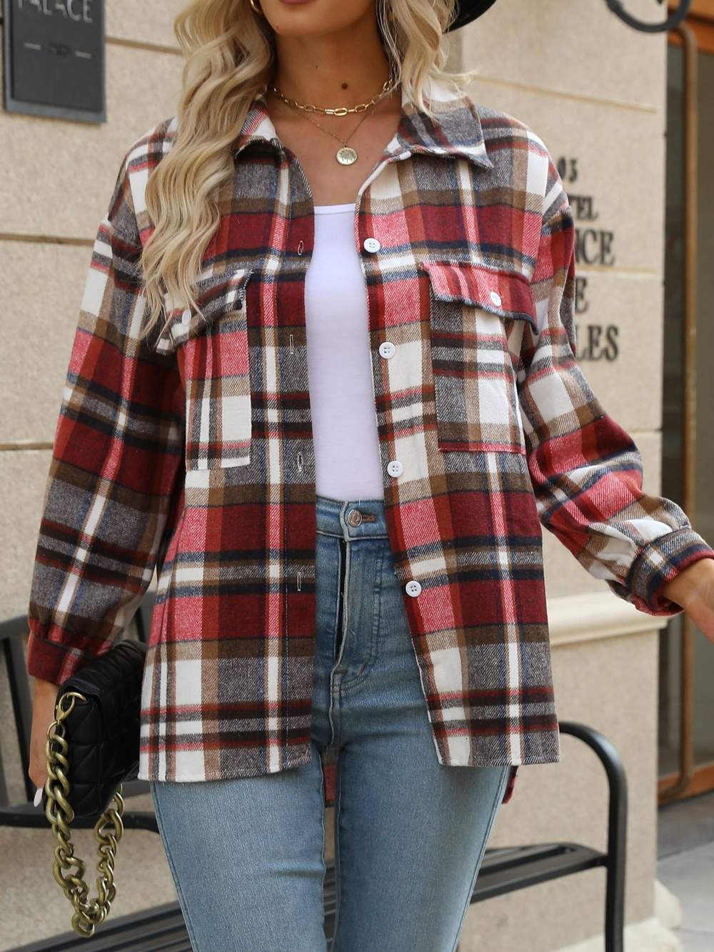 Plaid Button Up Jacket with Sherpa Lining