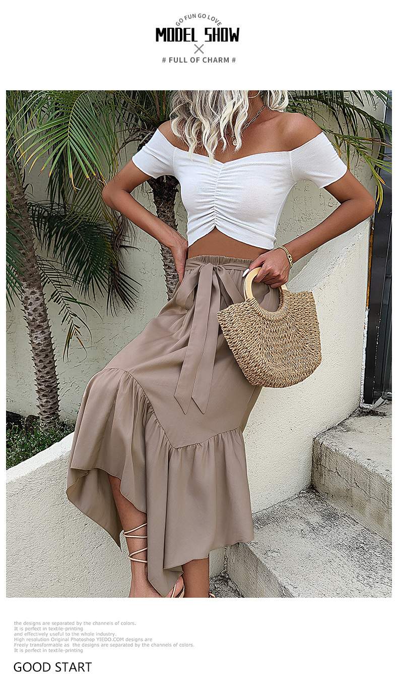 Asymmetrical Hem Waist-Tie Midi Skirt