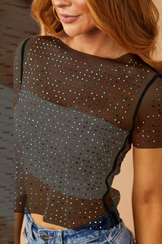 RHINESTONES MESH TOP