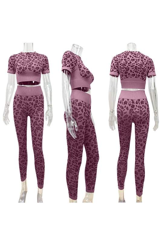 LEOPARD PRINT KNITTED SHIRT AND TIGHTS SET