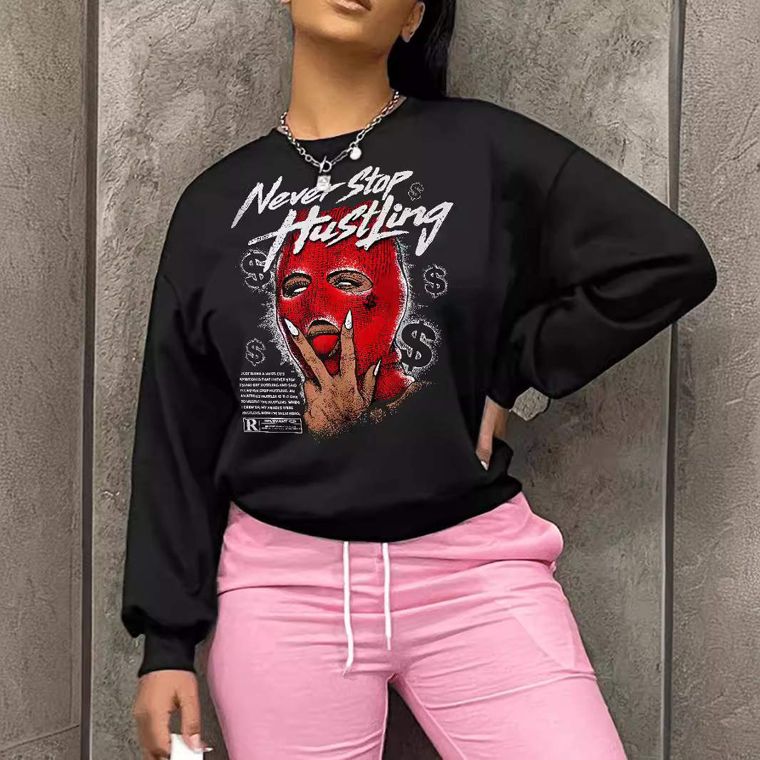 WOMEN S PINK DOLL PRINTED SWEATSHIRT