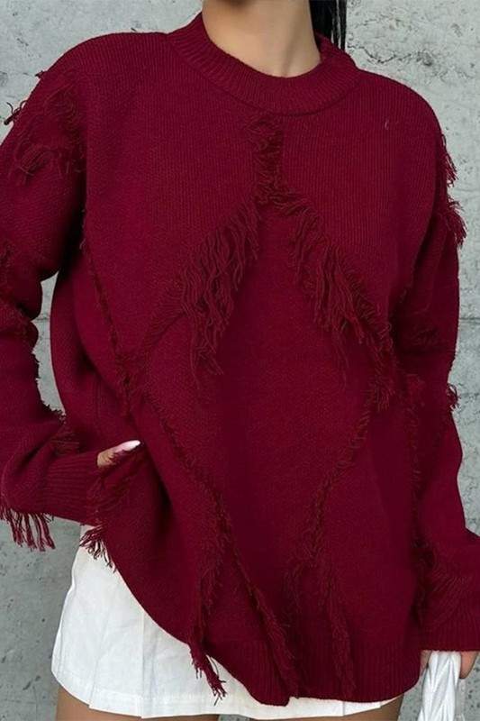 OVERSIZED FRINGE KNIT SWEATER