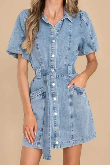 PUFF SLEEVE DENIM DRESS