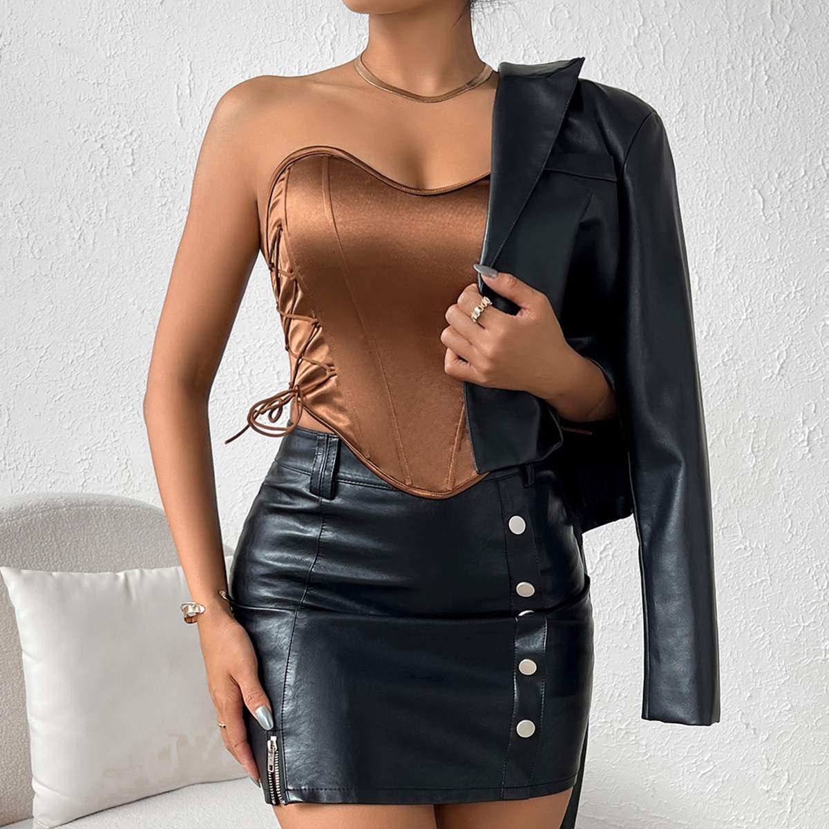  SEXY SPICE GIRL LACE UP  CHEST WRAP STREET BACKLESS FISHBONE WAIST 