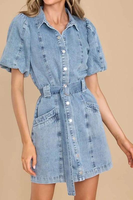 PUFF SLEEVE DENIM DRESS