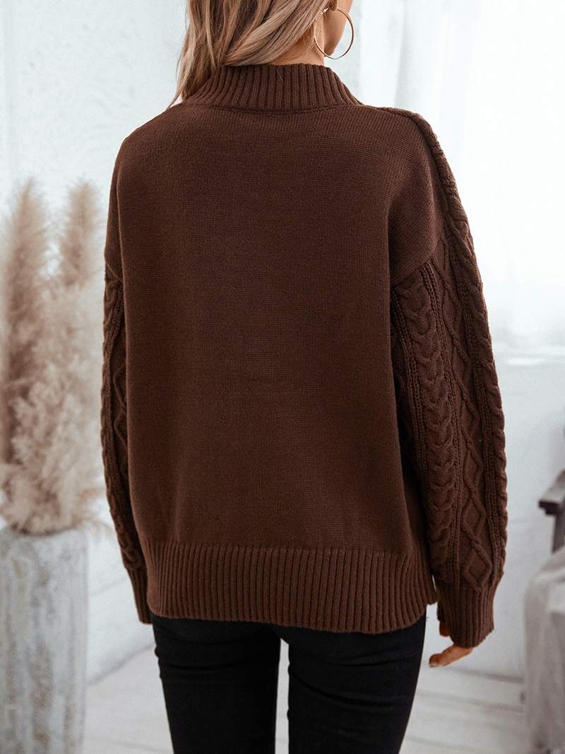 SWEATER KNITTED TWIST V NECK LOOSE CASUAL KNITTED SWEATER FOR WOMEN