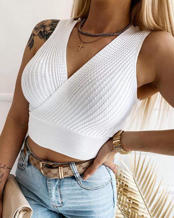 Knit Braided Cutout Backless Crop Top