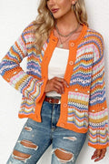 RAINBOW STRIPE CROCHET CARDIGAN SHIRT