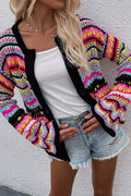 RAINBOW STRIPE CROCHET CARDIGAN SHIRT