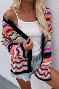 RAINBOW STRIPE CROCHET CARDIGAN SHIRT