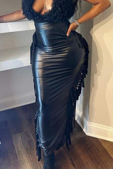 FAUX LEATHER LONG SKIRT