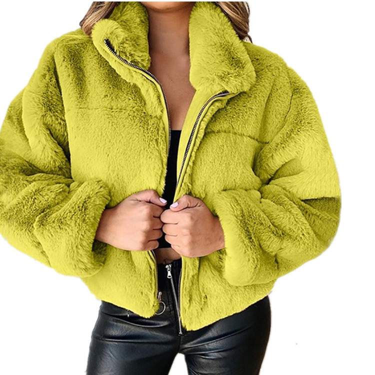 EXPLOSIONS WOMEN S RABBIT FUR ZIPPER CARDIGAN PLUSH WARM COAT