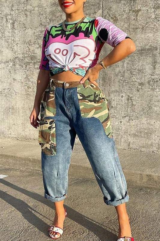 CAMO DENIM LONG PANTS