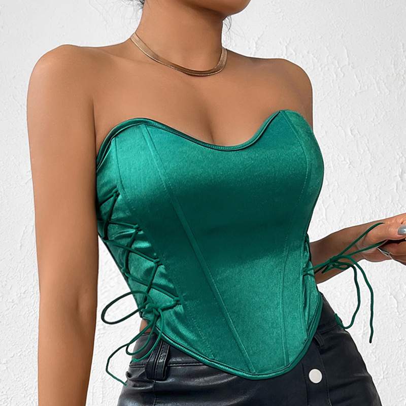  SEXY SPICE GIRL LACE UP  CHEST WRAP STREET BACKLESS FISHBONE WAIST 