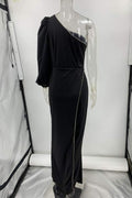 ASYMMETRICAL PUFF SLEEVE JUMPSUIT