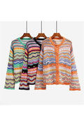 RAINBOW STRIPE CROCHET CARDIGAN SHIRT