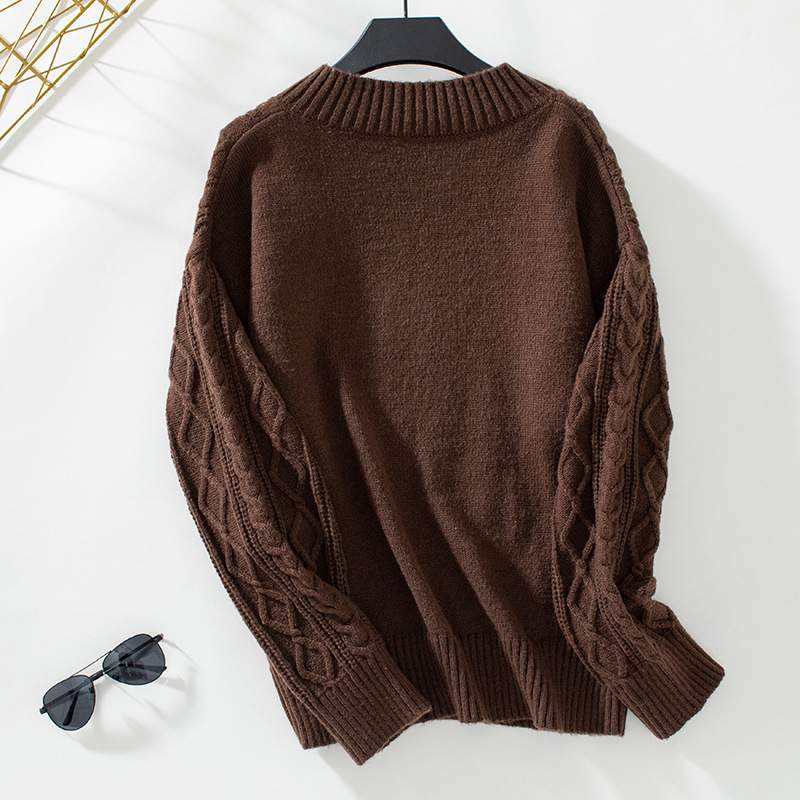 SWEATER KNITTED TWIST V NECK LOOSE CASUAL KNITTED SWEATER FOR WOMEN