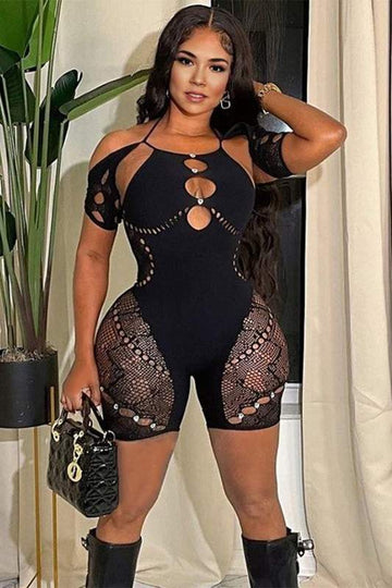 MESH KEYHOLES BODYCON ROMPERS