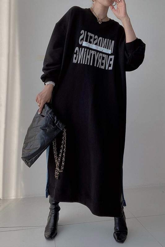 DENIM SWEATSHIRT LONG DRESS