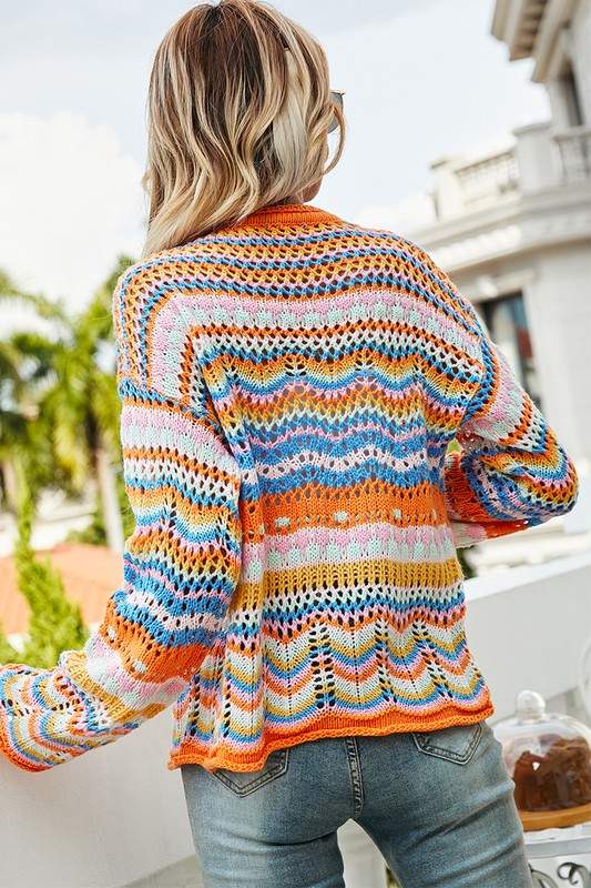 RAINBOW STRIPE CROCHET CARDIGAN SHIRT