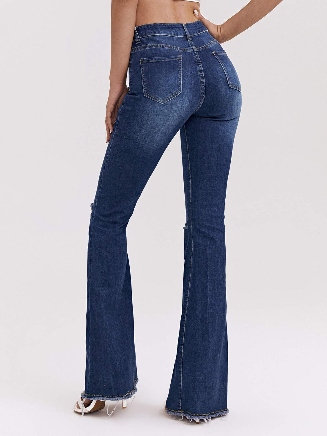 HIGH WAIST RIPPED DETAIL FLARE LEG JEANS