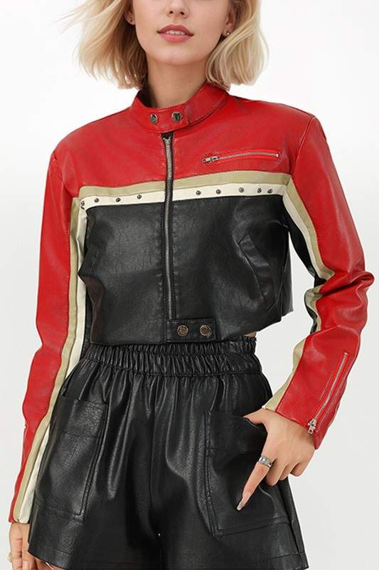 VEGAN LEATHER CROP JACKET